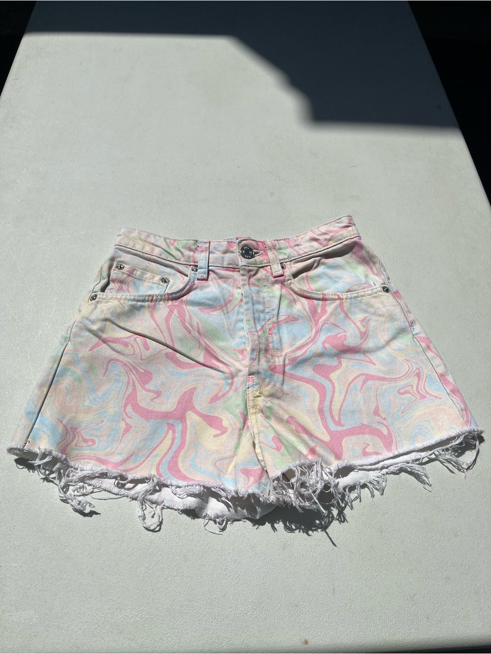 Zara Pastel Swirl Women’s Denim Shorts in Pink, Blue & Yellow